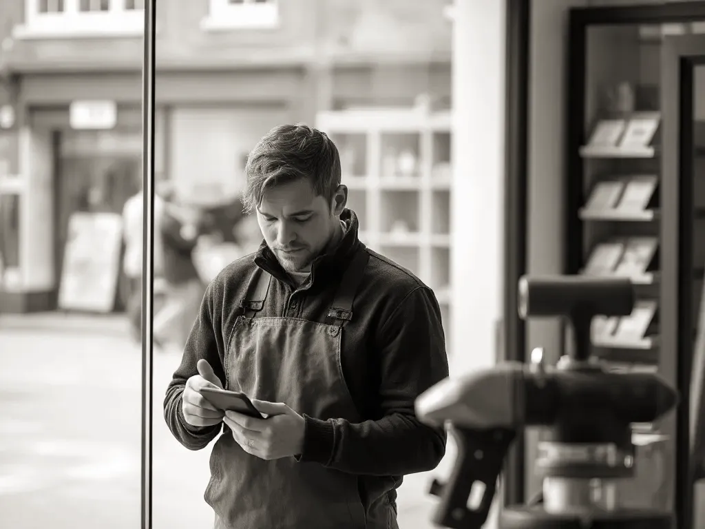 Two professionals working on shopfront design near Walsall